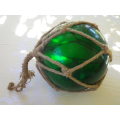 Vintage Japanese Hand blown Green Glass Ship Buoy with rope