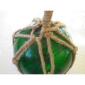 Vintage Japanese Hand blown Green Glass Ship Buoy with rope