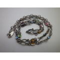 Stunning Sterling Silver & multiple gemstone dainty long necklace. 13.1grms. 55cm