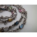 Stunning Sterling Silver & multiple gemstone dainty long necklace. 13.1grms. 55cm