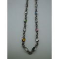 Stunning Sterling Silver & multiple gemstone dainty long necklace. 13.1grms. 55cm