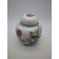Chinese Porcelain Ginger Jar with bird and chrysanthemum flowers. Approx 12.5 cm