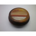 Small round wooden trinket holder with lovely banded agate lid
