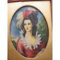 Antique hand-painted SIGNED miniature portrait in folding leather travel frame