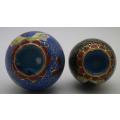 TWO CUTE MINIATURE Chinese Cloisonne  vases.