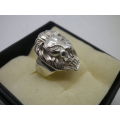 Sterling Silver LION Designer Vintage Ring with (probably) Cubic Zirconia eyes Size: L 7.3 grams