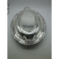 Attractive Silver Plated Lidded Oval Entree Serving Dish with Glass liner Very Good Condition