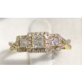**ONCE OFF PIECE [R40639]** DESIGNER PRINCESS [0.850ct] TRILOGY DIAMOND RING [YELLOW GOLD] -BUY SAFE
