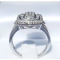 **DOUBLE HALO | R31632** ROUND / BAGUETTE CUT | 0.750ct | DIAMOND RING | WHITE GOLD - BUY SAFE