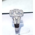 **DOUBLE HALO | R31632** ROUND / BAGUETTE CUT | 0.750ct | DIAMOND RING | WHITE GOLD - BUY SAFE