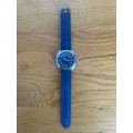 Used big-face blue Quartz watch with rubber watch band