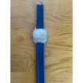 Used big-face blue Quartz watch with rubber watch band