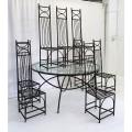 GLASS-TOP STEEL PATIO TABLE AND SET OF 8 CHAIRS