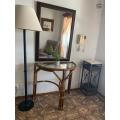 Rustic Demilune Half-moon Table (cracked glass - needs replacing)