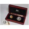 Certified Gold Coins: Mandela Red Ribbon G/S Twin Set 2012 & 1993 1/4 Quarter Ounce Proof Krugerrand