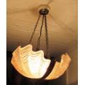 WOW ART DECO SHELL SHAPED GLASS.BRASS AND COPPER CEILING LIGHT