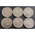 6 x 2002 Johannesburg World Summit R1.00 coins! Bid per coin