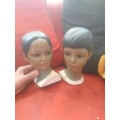BEAUTIFUL 1950,s VINTAGE LARGE BOY AND GIRL POLYNESIAN FIGURINES HEADS BID PER ITEM