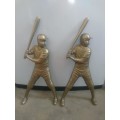 RARE FIND TWO BRASS BASEBALL PLAYER FIGURES FOR HANGING ON THE HALL SIZE 37CM,BID PER ITEM
