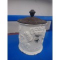 NICE HEAVY CASTED IRON TABACCO JAR,DATED 1800  DIAMETER 15CM HIGH