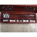 VINTAGE CHINESE BOXED SET OF MOTHER OF PEARL CHOPSTICKS WITH THE RESTS