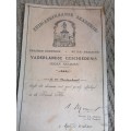 VINTAGE ZUID AFRKA 1923 VADERLANDSE GESCHIEDENIS CERTIFICATE