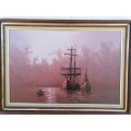 painting - Framed oil by W Vennekamp - sailing ship  102 cm * 73cm