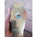 Antique ChineseBrass Vase W/Etched FOO DOGS & Flowers