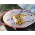 Two signed cheetah rugby balls