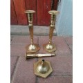 Vintage brass candle holders. One need repair