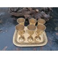 Lovely vintage 6 brass cups with tray