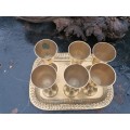 Lovely vintage 6 brass cups with tray