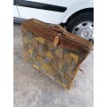Vtg The French company Patchwork Tapestry and Suede Leather Suitcase luggage