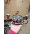 Antique Silver-Plated Flower Arranger with Candle Holders- Flower Frog & 3 Tapered Candlestick Holde