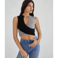 **New Stock Just arrived : Two toned cross over crop knit top**