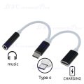 Mini Type-C to 3.5mm Female AUX Earphone Audio Cable 2-in-1 Music Port Adapter (Black+White)..!