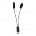 Mini Type-C to 3.5mm Female AUX Earphone Audio Cable 2-in-1 Music Port Adapter (Black+White)..!