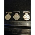 3 miniature medals 2 sadf long service and ww2 victory medal no ribbons