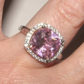 PURE PERFECTION! SOLID .925 STERLING SILVER RING WITH PINK SAPPHIRE AND WHITE SIMULATED DIAMONDS!