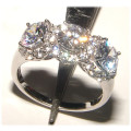 PURE PERFECTION! SOLID .925 STERLING THREE STONE RING WITH CREATED DIAMONDS!