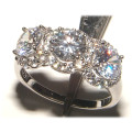 PURE PERFECTION! SOLID .925 STERLING THREE STONE RING WITH CREATED DIAMONDS!