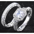 STUNNING SAPPHIRE AND CZ 18K WHITE GOLD FILLED WEDDING RING SET