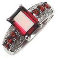 STUNNING GARNET 18K WHITE GOLD FILLED DRESS RING - SIZE R