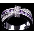 STUNNING CZ AND AMETHYST STERLING SILVER FILLED DRESS RING