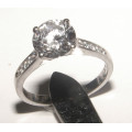 PURE PERFECTION! SOLID .925 STERLING SOLITAIRE RING WITH SIMULATED DIAMONDS!