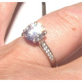 PURE PERFECTION! SOLID .925 STERLING SOLITAIRE RING WITH SIMULATED DIAMONDS!