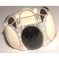 STUNNING BROAD LUCITE STRETCHY BRACELET WITH SILVER SPACERS!