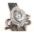 PURE PERFECTION! SOLID .925 STERLING SILVER RING WITH SIMULATED DIAMONDS!