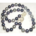 14mm SHELL PEARL NECKLACE AND BRACELET SET - SOLID .925 STERLING SILVER CLASPS!