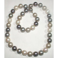 14mm SHELL PEARL NECKLACE AND BRACELET SET - SOLID .925 STERLING SILVER CLASPS!